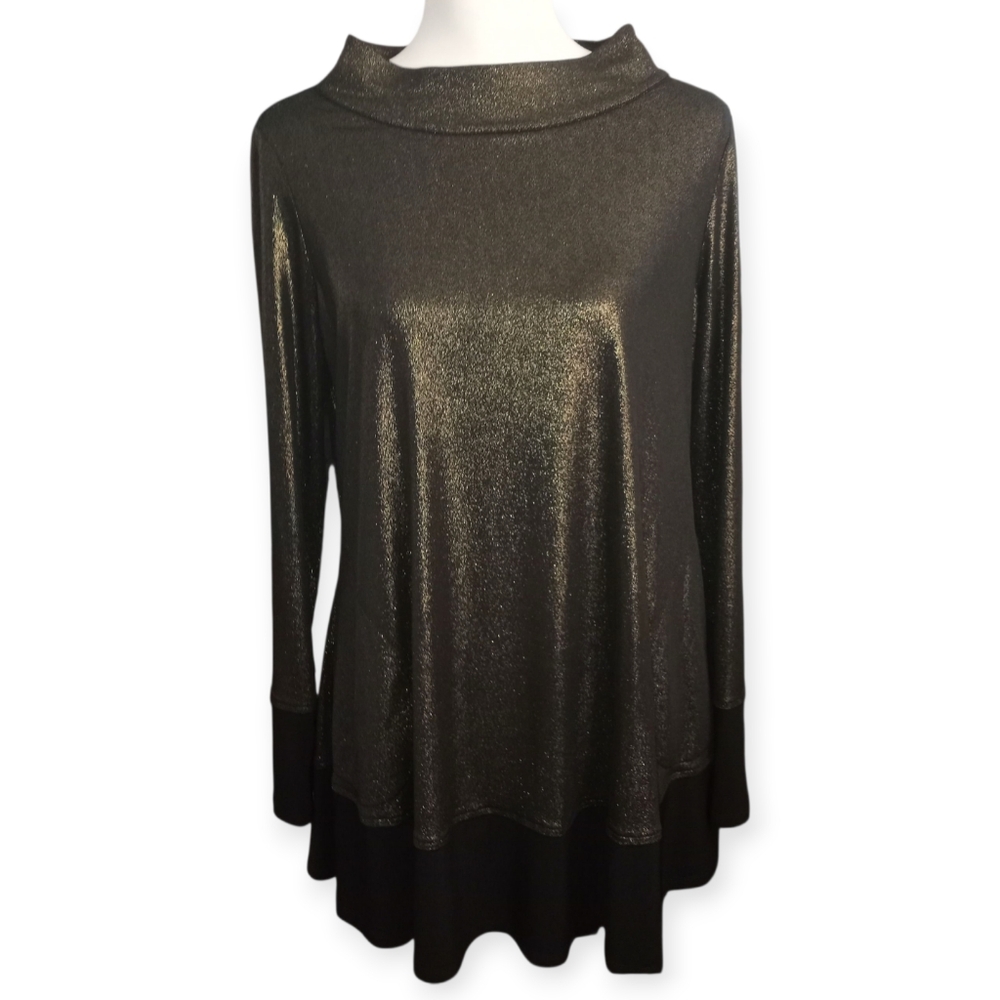 Joseph Ribkoff Shimmering Black & Gold Foiled Tunic Sz.8 EUC